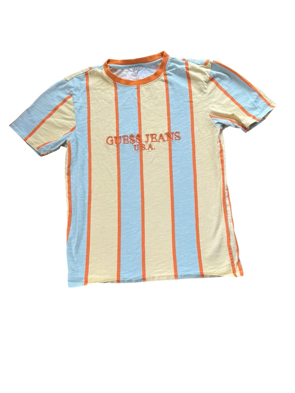 Guess Jeans USA Striped T Shirt XS Short Sleeve Logo Tee orange blue